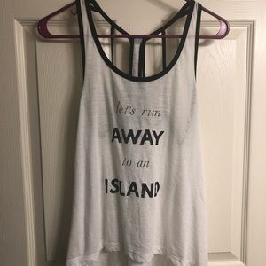 “let’s run away to an island” tank top